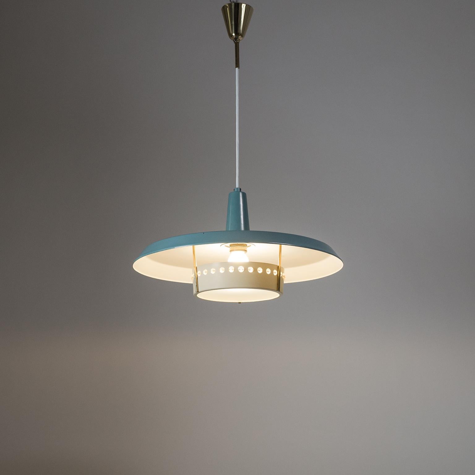 Large 1950s Pendant with Petrol Colored Shade 8