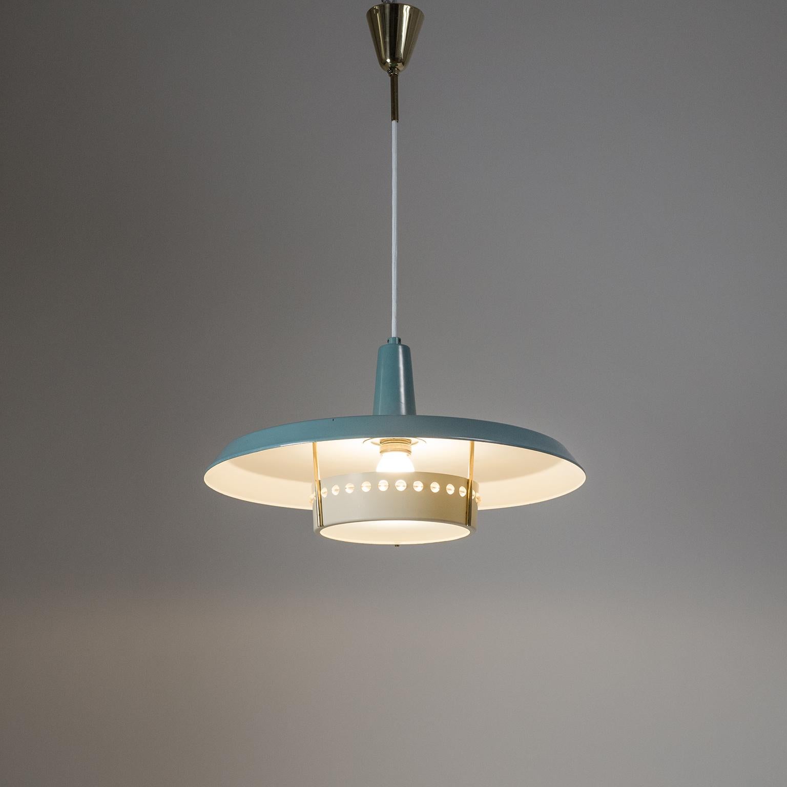 Mid-Century Modern Large 1950s Pendant with Petrol Colored Shade