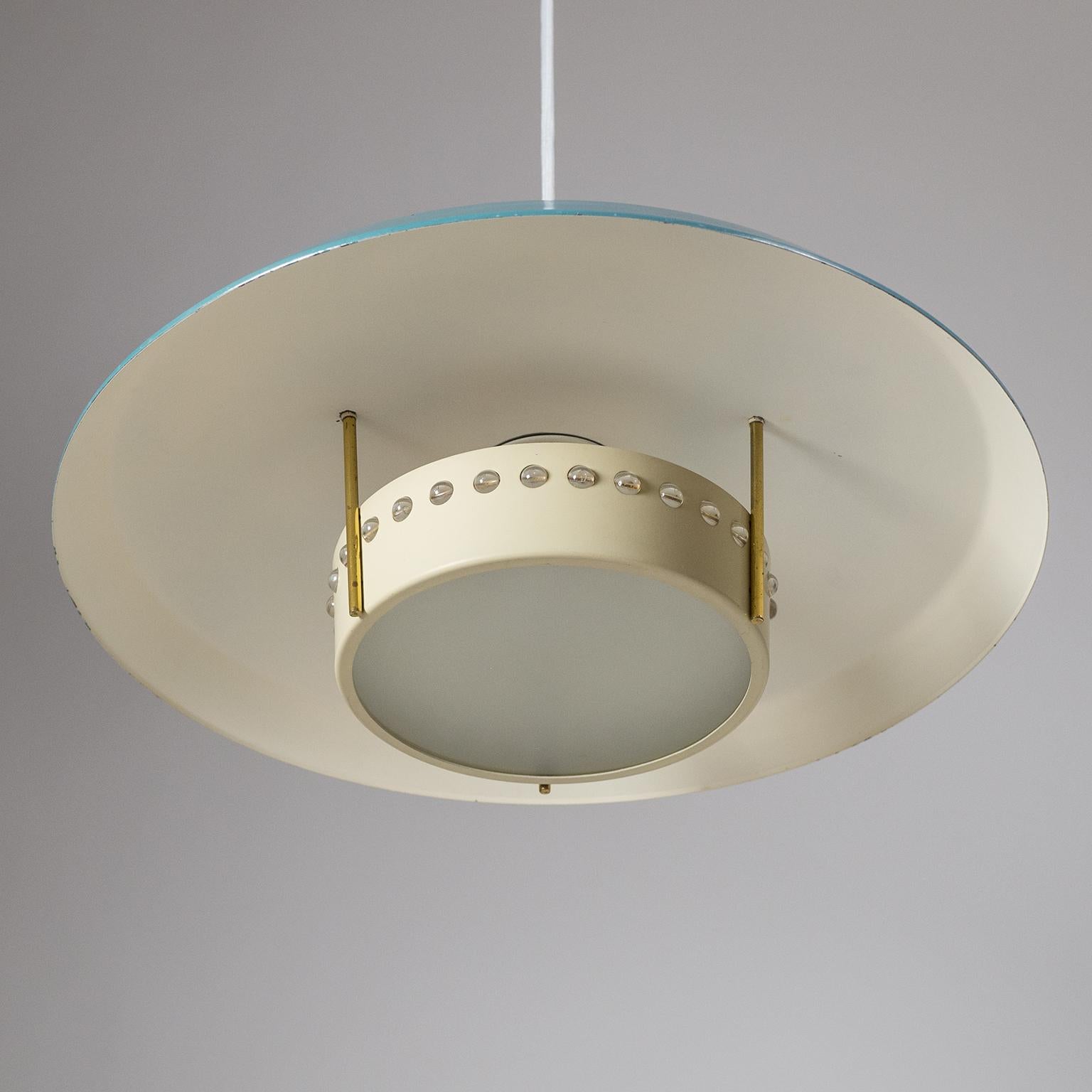 Large 1950s Pendant with Petrol Colored Shade In Good Condition In Vienna, AT