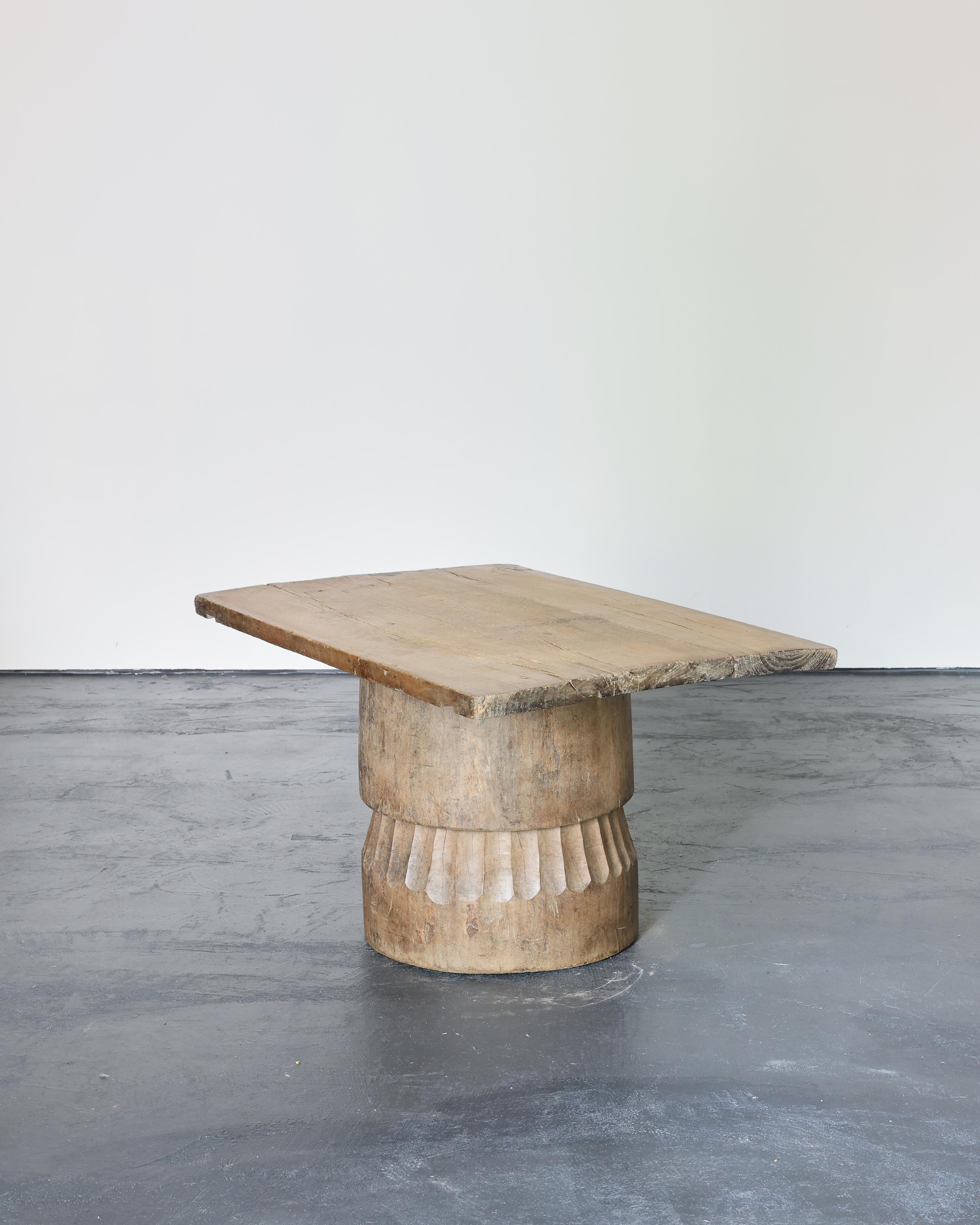 A unique, large dug-out Japanese coffee table. Heavily patinated cedar top on heavily patinated carved dug-out cedar base. Made using 19th C. Japanese elements in our London workshop.

H59.5cm x W98cm x D71cm  