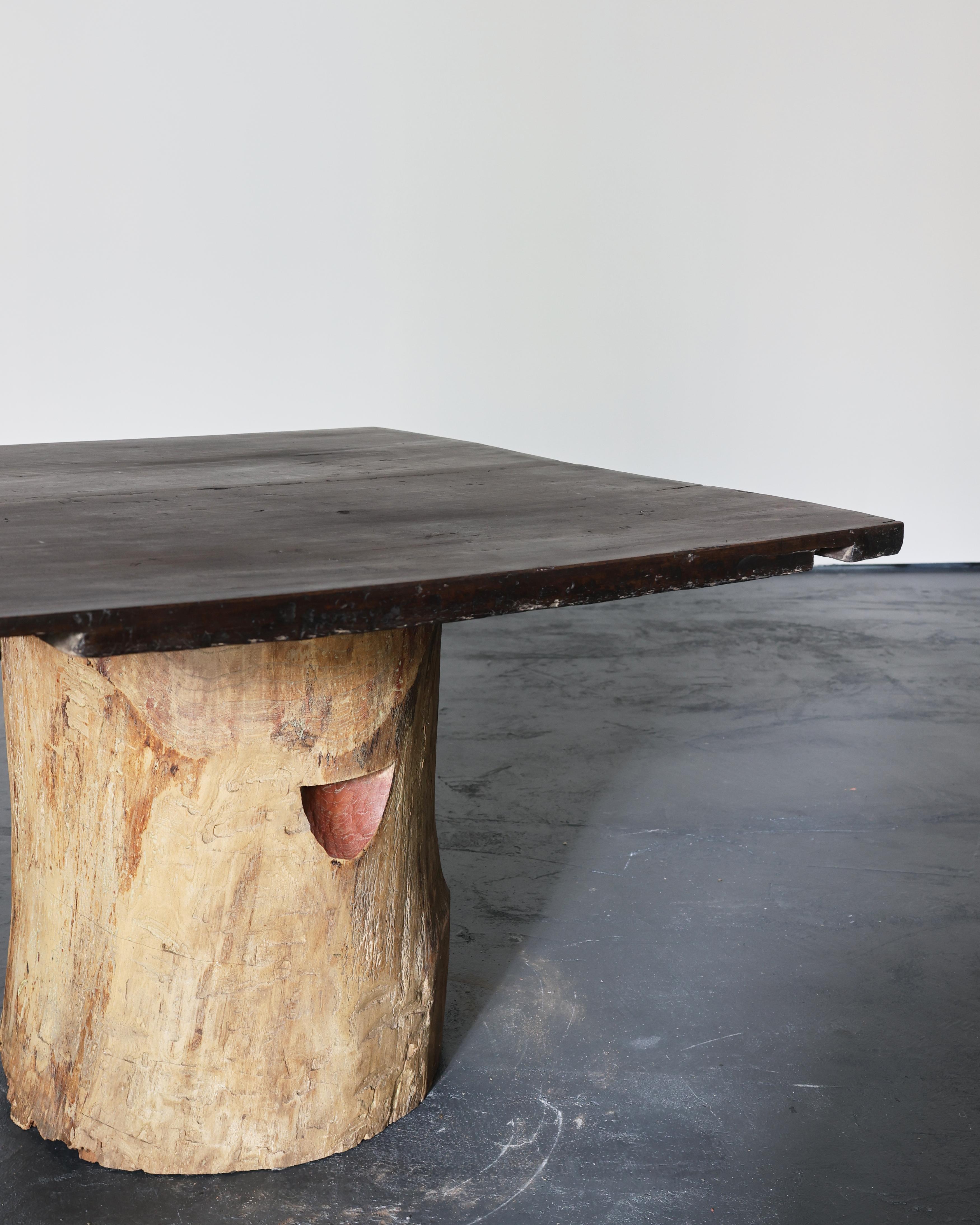 A unique, dug-out Japanese coffee table/sofa table. Patinated cedar top on heavily patinated dug-out cedar base. Made using 19th C. Japanese elements in our London workshop.

H56cm x W84cm D82cm

