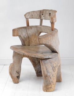 Large Dug Out Tree Chair, Rustic Elm, Natural, Early 20th Century Garden Seating