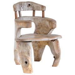 Large Dug Out Tree Chair, Rustic Elm, Natural, Early 20th Century Garden Seating