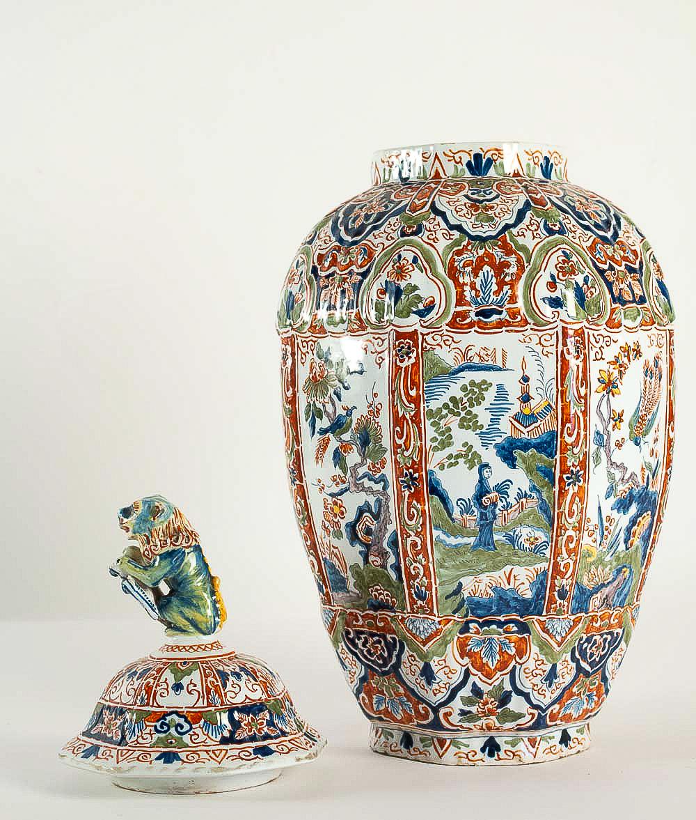 Large Dutch 18th Century, Polychrome Delft Faience Vase 7