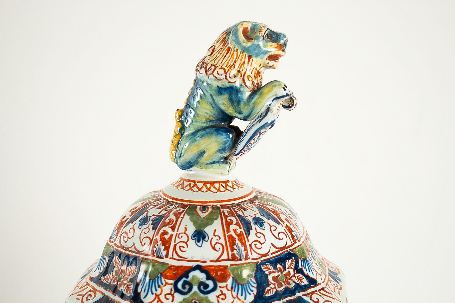 Polychromed Large Dutch 18th Century, Polychrome Delft Faience Vase
