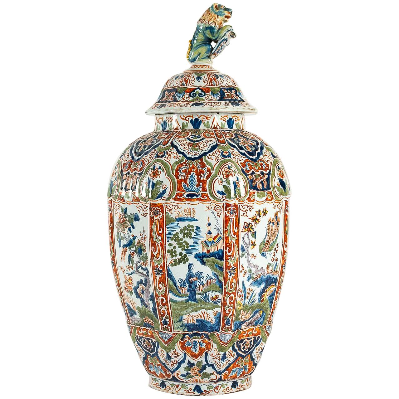Large Dutch 18th Century, Polychrome Delft Faience Vase