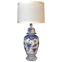 Grand pot à gingembre de Delft bleu et blanc du 19ème siècle transformé en lampe