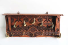 Large Dutch Antique Coat Rack / Hat Rack Chip Carved Wood Bull/Cow Horns Ca 1910