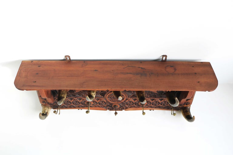 Large Dutch Antique Coat Rack / Hat Rack Chip Carved Wood Bull/Cow ...