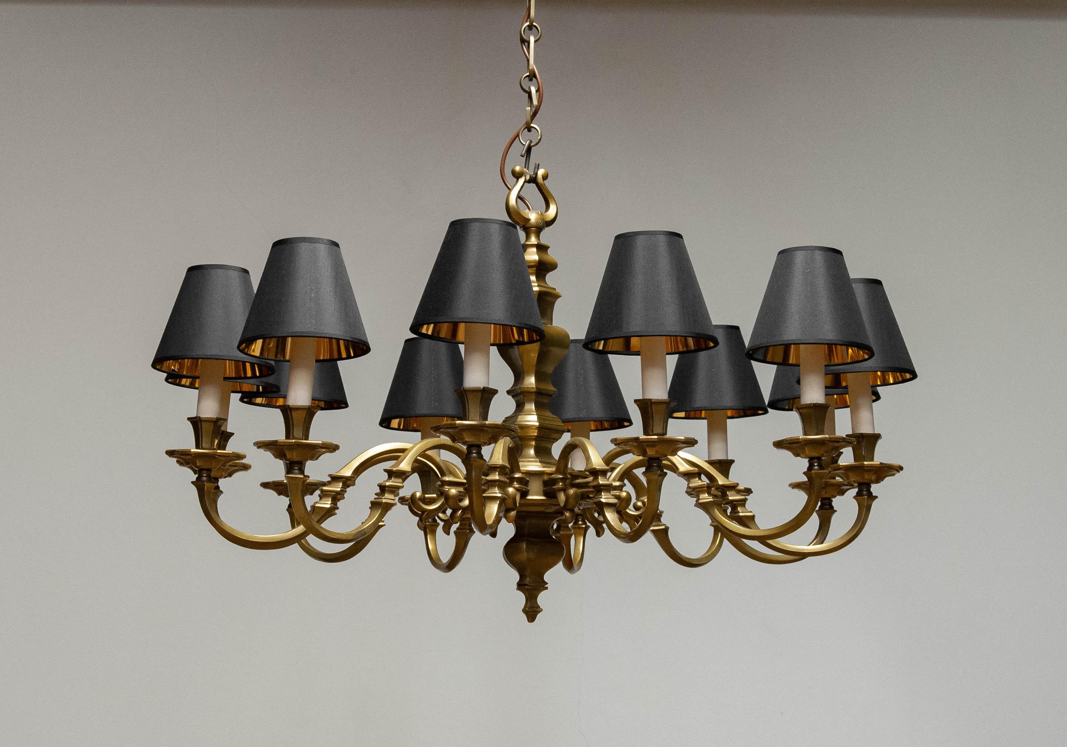 Large Dutch Baroque / Colonial Style Brass Chandelier With 12 Arms 3