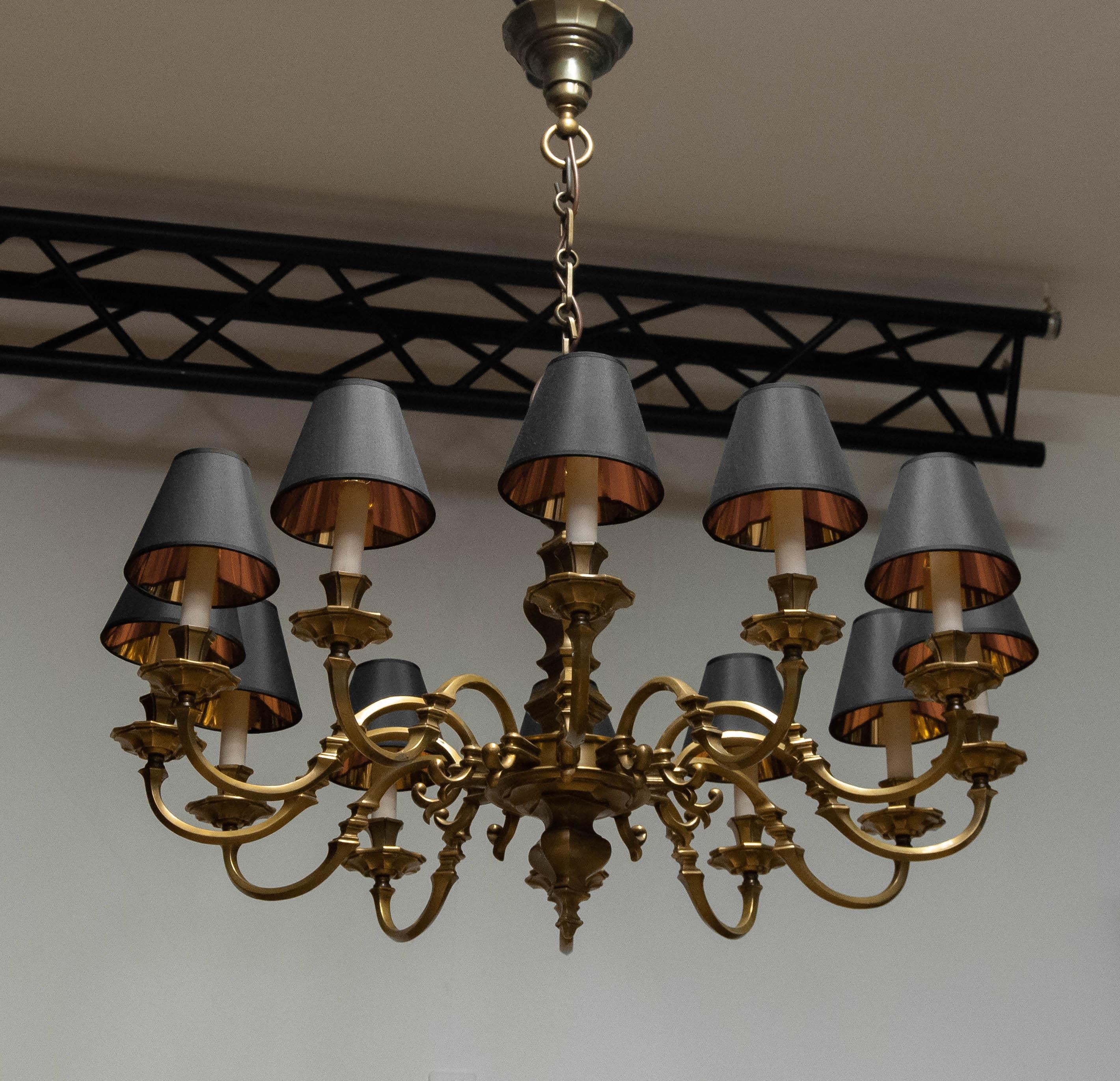 Large Dutch Baroque / Colonial Style Brass Chandelier With 12 Arms 4