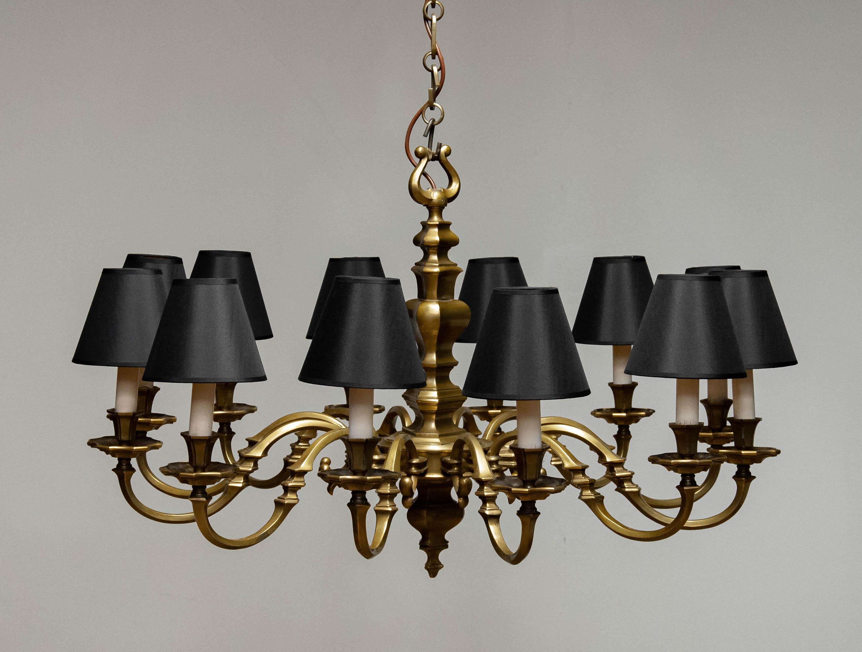 Large Dutch Baroque / Colonial Style Brass Chandelier With 12 Arms 5