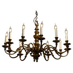 Large Dutch Baroque / Colonial Style Brass Chandelier With 12 Arms