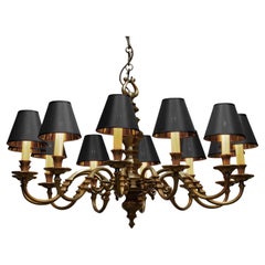 Large Dutch Baroque / Colonial Style Brass Chandelier With 12 Arms 1970s