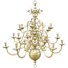 Large Dutch Baroque Style 18-Light Brass Chandelier