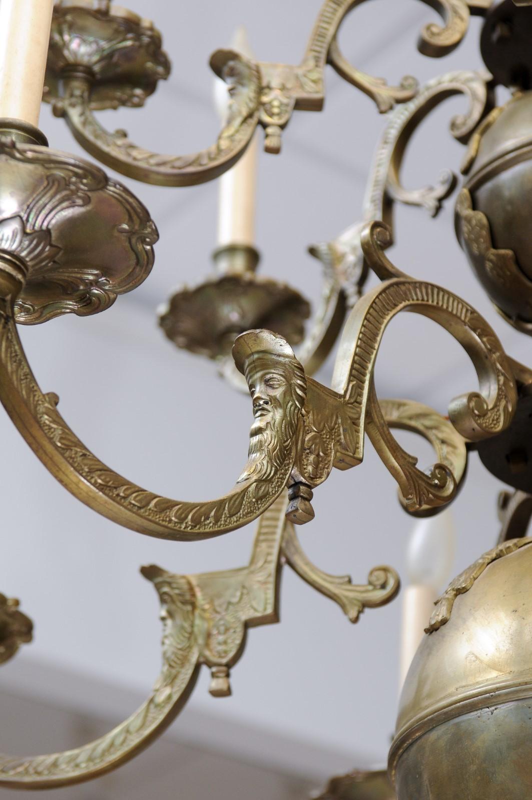 Large Dutch Brass Chandelier with 12 Lights, ca. 1890 7