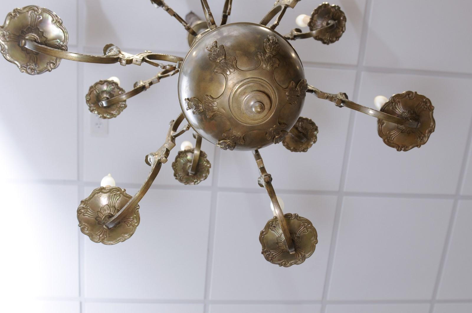 Large Dutch Brass Chandelier with 12 Lights, ca. 1890 8