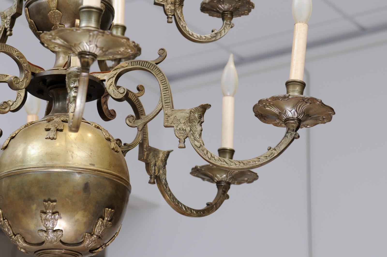 Large Dutch Brass Chandelier with 12 Lights, ca. 1890 1