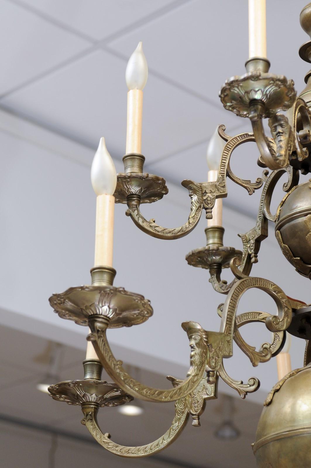 Large Dutch Brass Chandelier with 12 Lights, ca. 1890 2