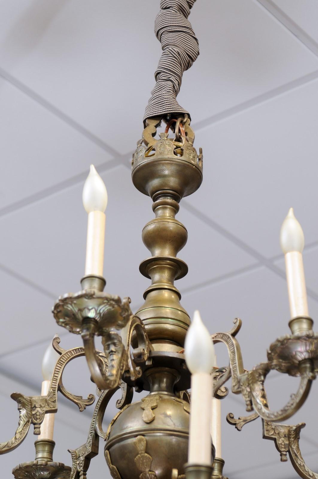 Large Dutch Brass Chandelier with 12 Lights, ca. 1890 3