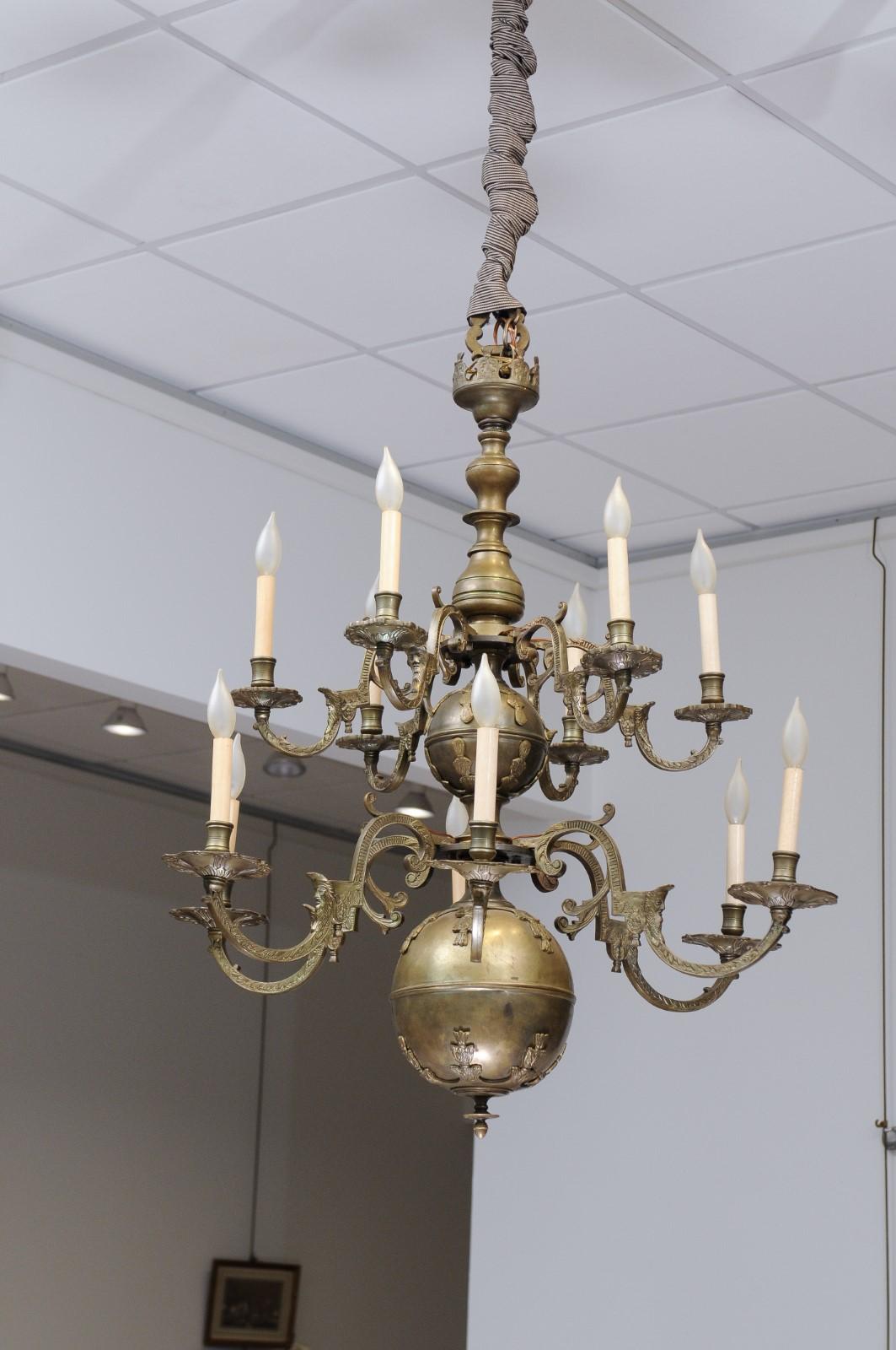 Large Dutch Brass Chandelier with 12 Lights, ca. 1890 4