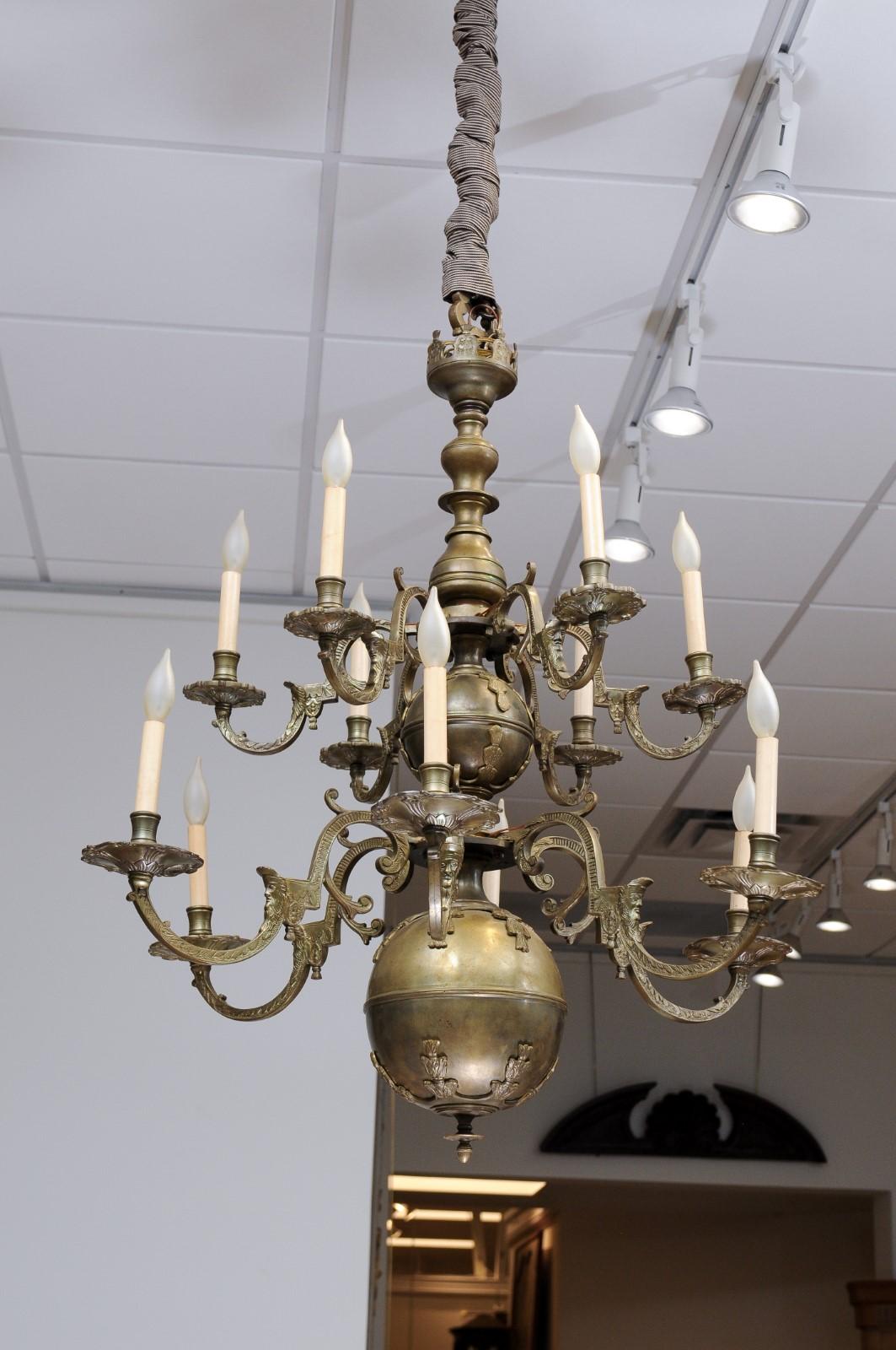 Large Dutch Brass Chandelier with 12 Lights, ca. 1890 5