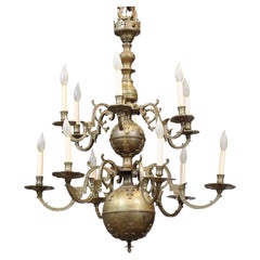 Large Dutch Brass Chandelier with 12 Lights, ca. 1890
