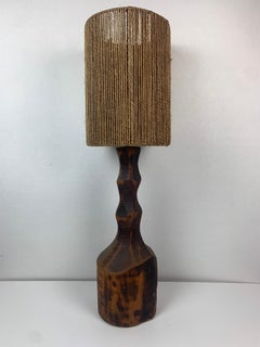 Large Dutch Brutalist Table Lamp with Sisal Shade, 1960s