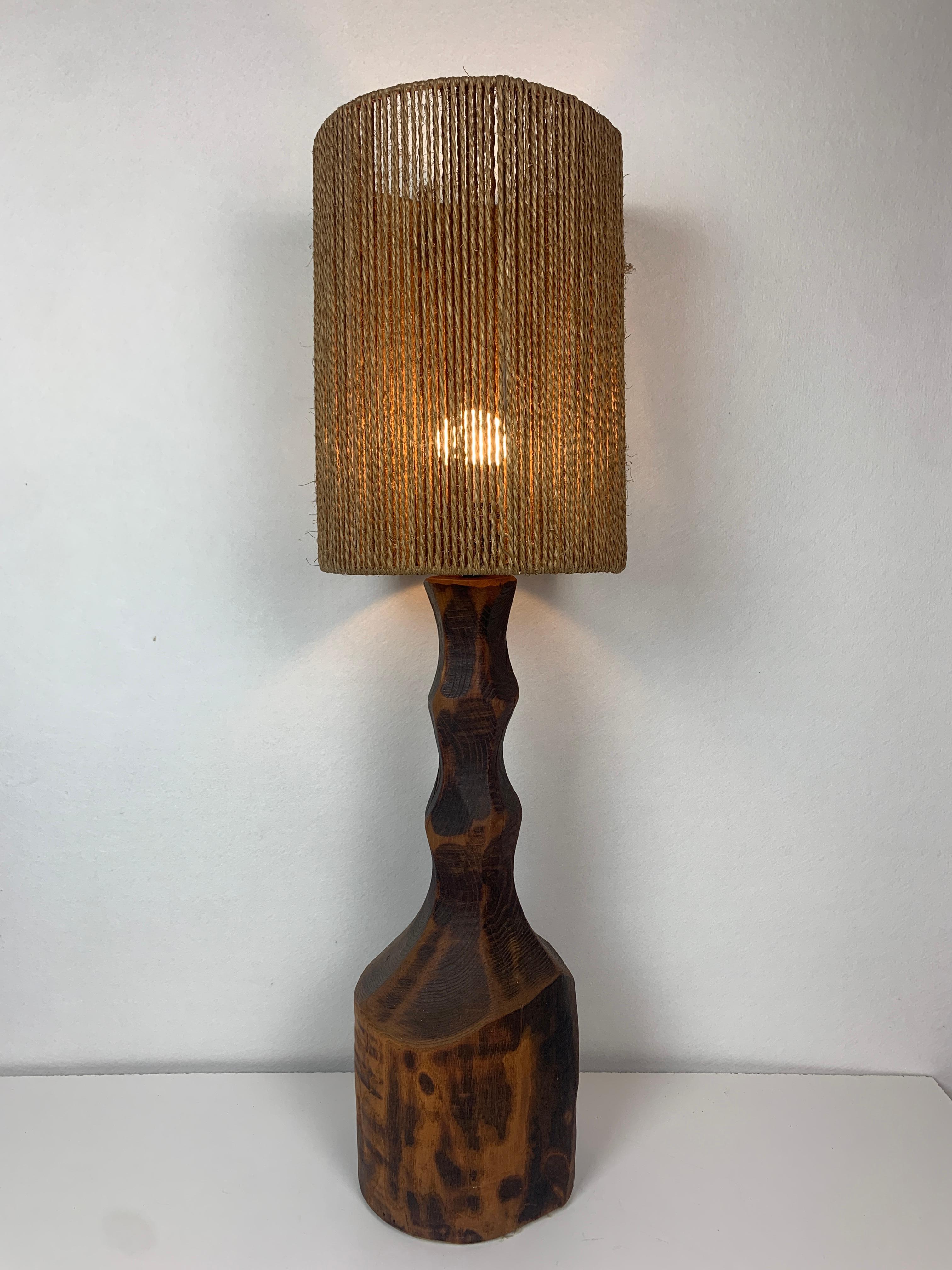Large Dutch Brutalist Table Lamp with Sisal Shade, 1960s In Good Condition In Zaandam, NL