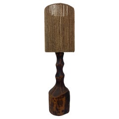 Large Dutch Brutalist Table Lamp with Sisal Shade, 1960s