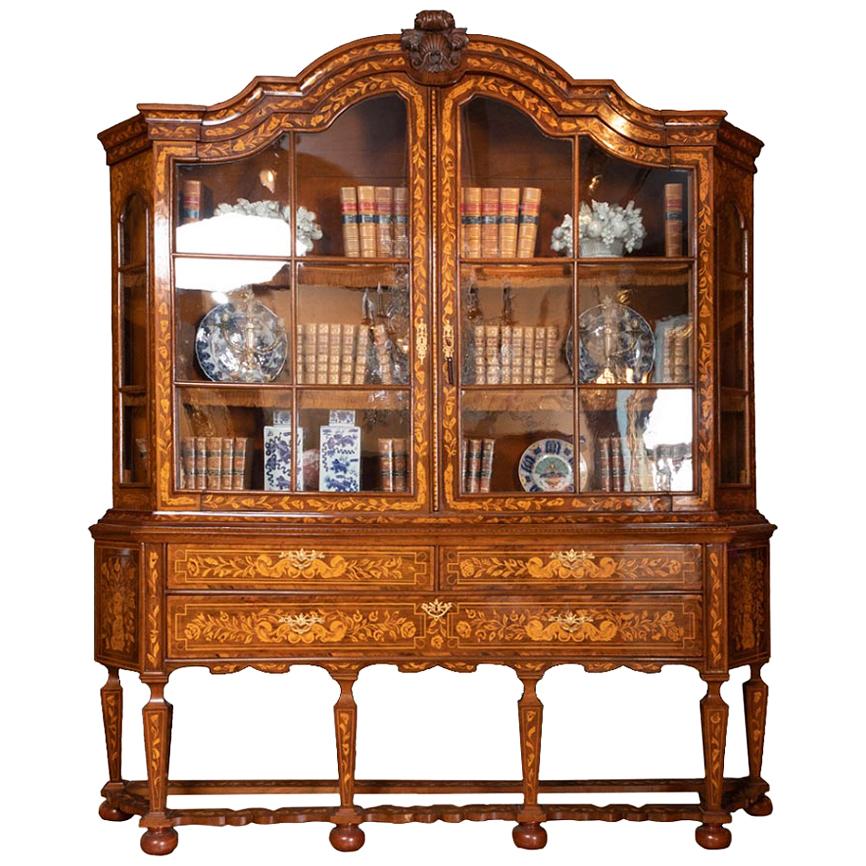 Large Dutch Cabinet in Floral Marquetry, 19th Century For Sale