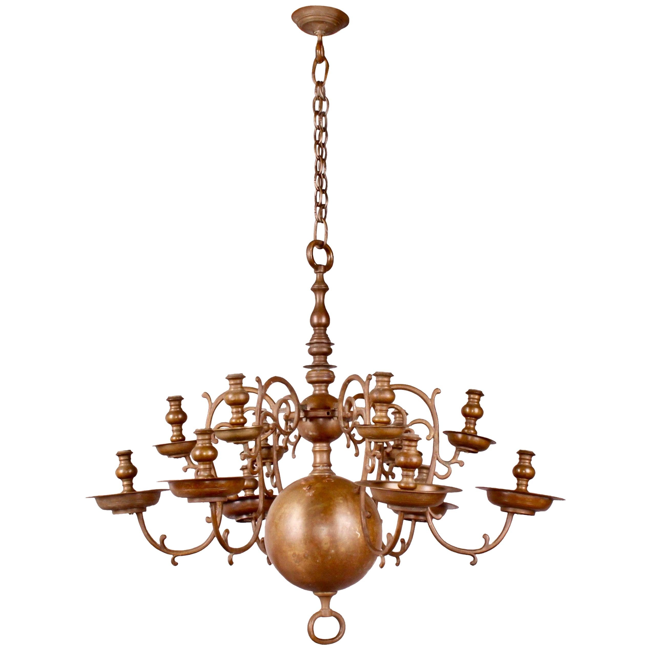 Large Dutch Twelve-Branch Brass Chandelier at 1stDibs