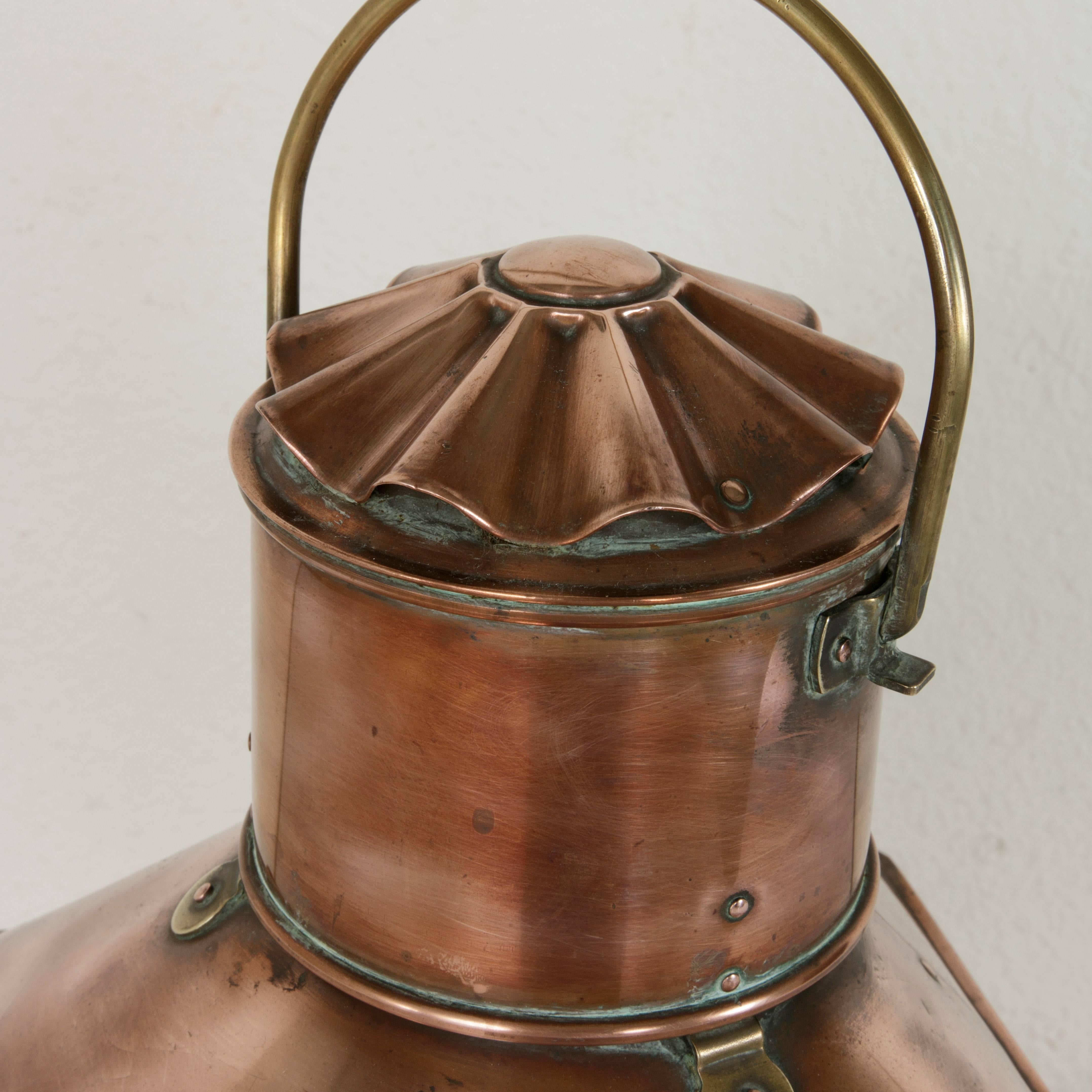 Large Dutch Copper Starboard Nautical Lantern with Brass Label and Original Lamp 3
