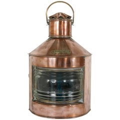 Gran Farol Náutico Holandés de Cobre a Estribor con Etiqueta de Latón y Lámpara Original