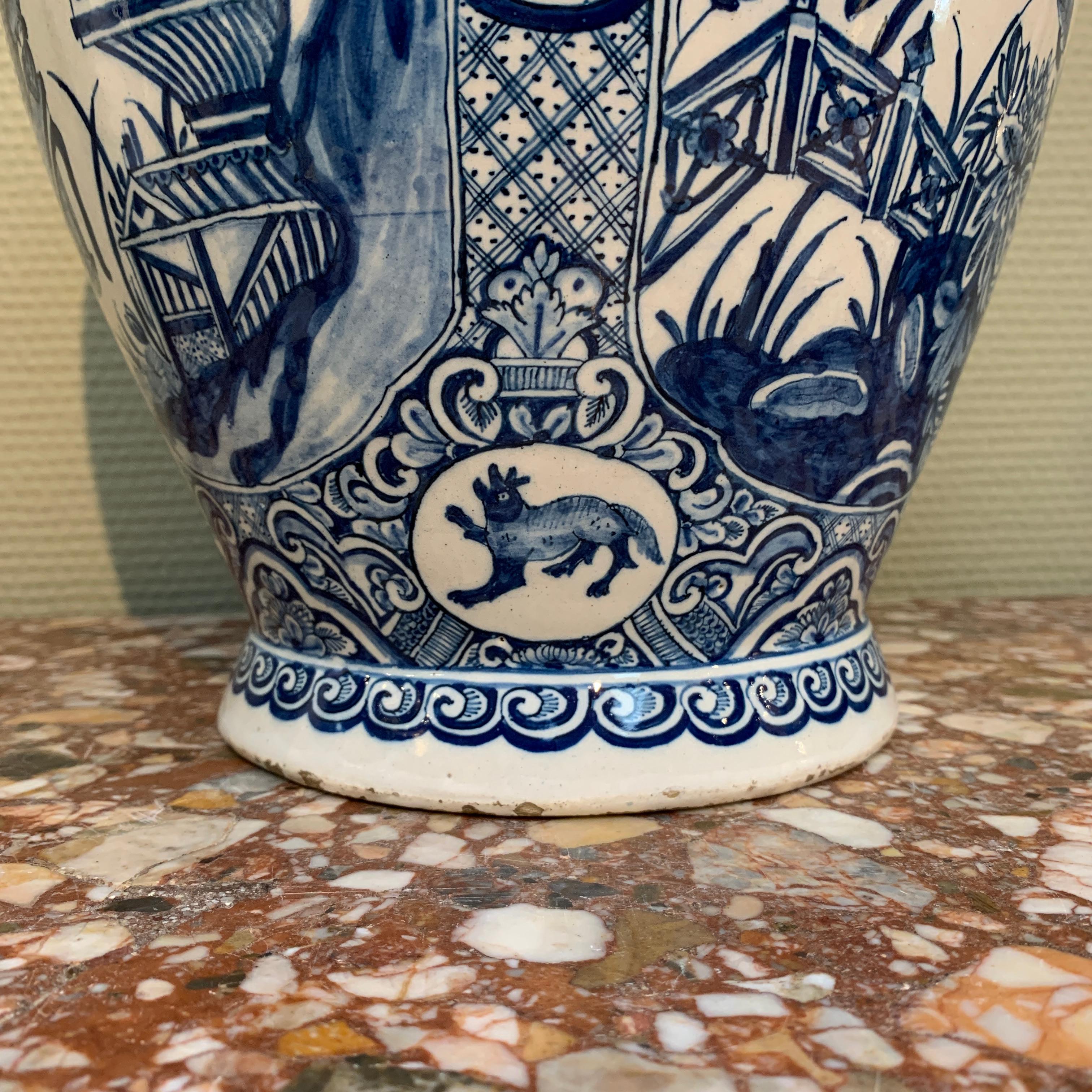 Large Dutch Delft Blue and White Chinoiserie Vase, Early 18th Century 1