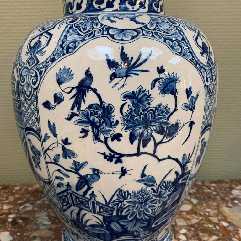Large Dutch Delft Blue and White Chinoiserie Vase, Early 18th Century For Sale 5