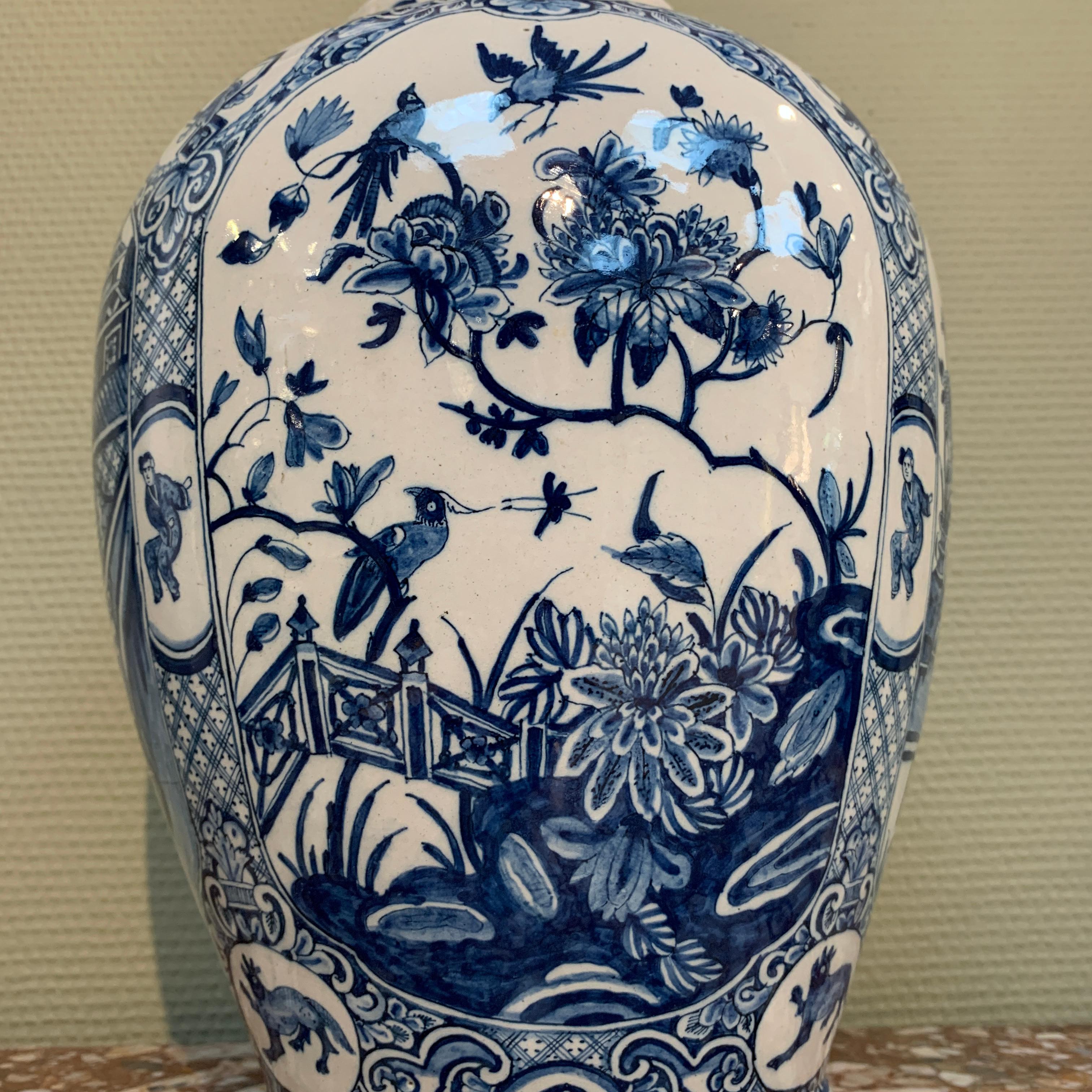 Large Dutch Delft Blue and White Chinoiserie Vase, Early 18th Century 3