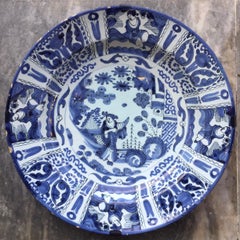 Large Dutch Delft Charger with Chinoiserie Decor in Wanli Style, 17th Century