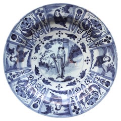 Large Dutch Delft Charger with Chinoiserie Decor in Wanli Style, 17th Century