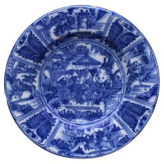 Vintage Large Dutch Delft Charger with Chinoiserie Design, 17th Century