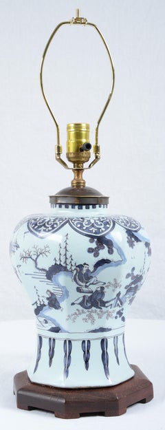 Large Dutch Delft Faience Blue and White Chinoiserie Baluster Lamp