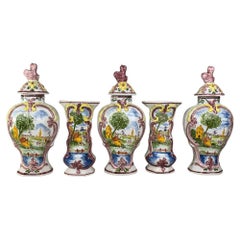 Große holländische Delft Garnitur Fünf Pieces Polychrome Made CIRCA 1880 Niederlande