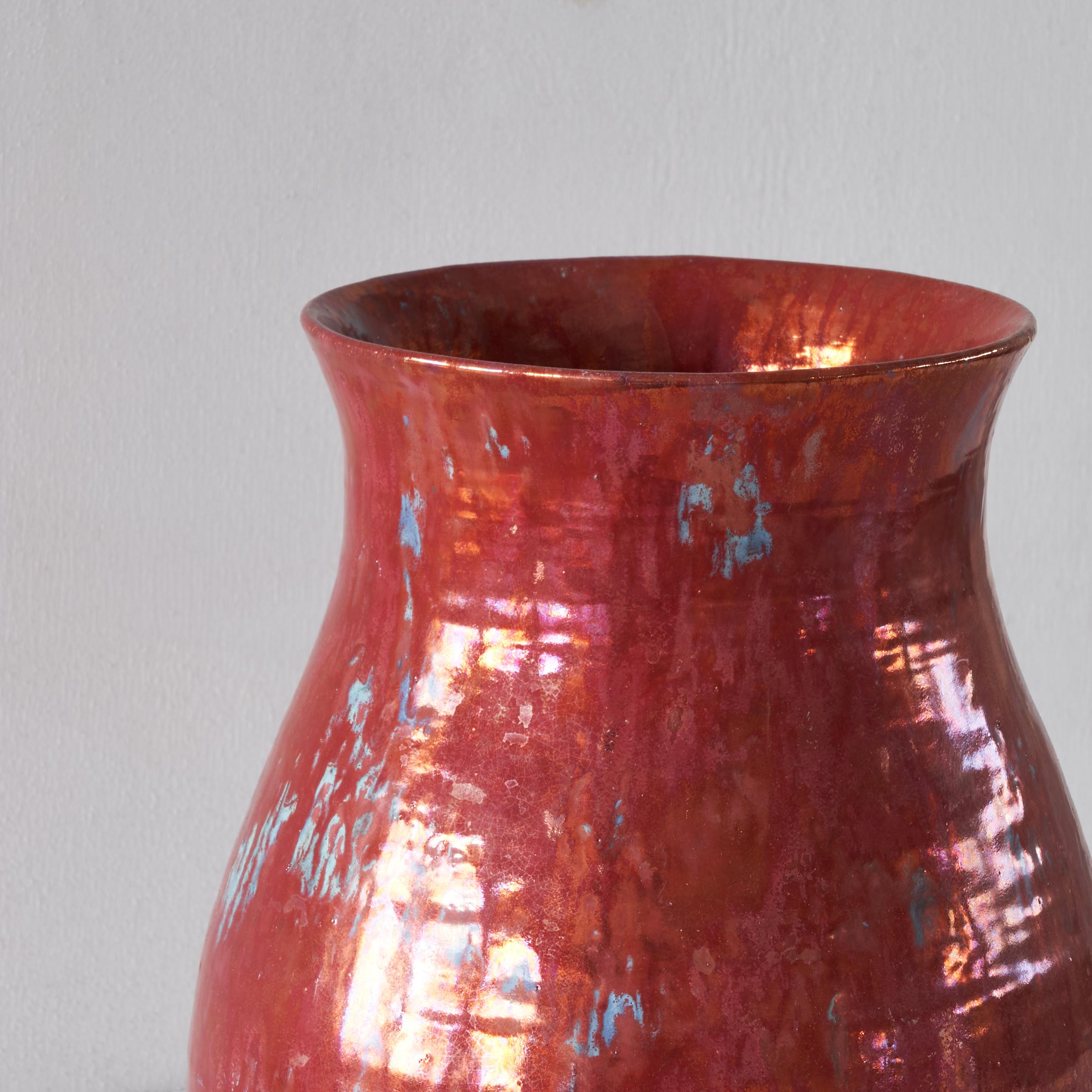 Other Large Dutch Delft Metallic Red Glazed Vase by De Porceleyne Fles 1900 For Sale