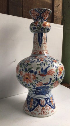 Große niederländische Delfter Vase mit Vögeln, um 1850