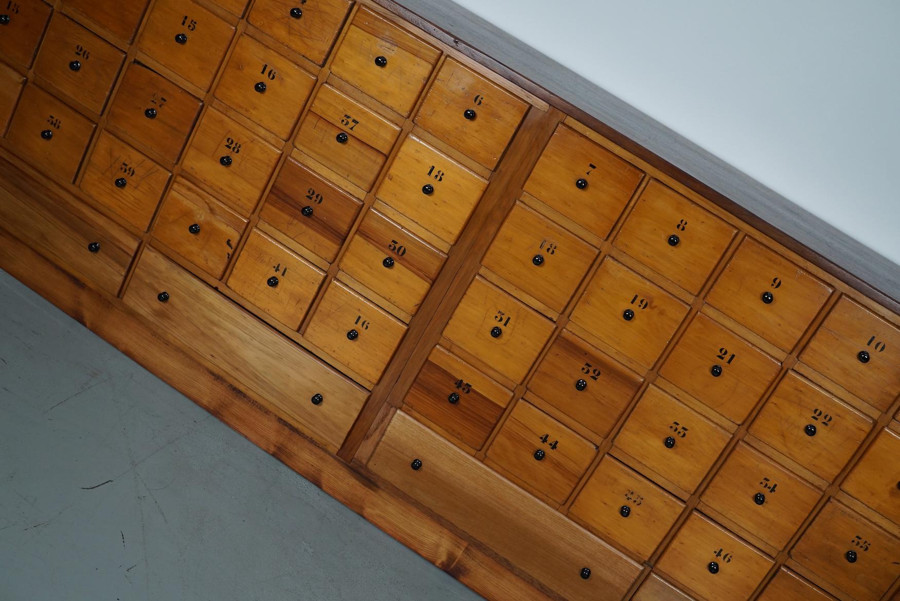 Large Dutch Industrial Beech Apothecary / School Cabinet, Mid-20th Century For Sale 2