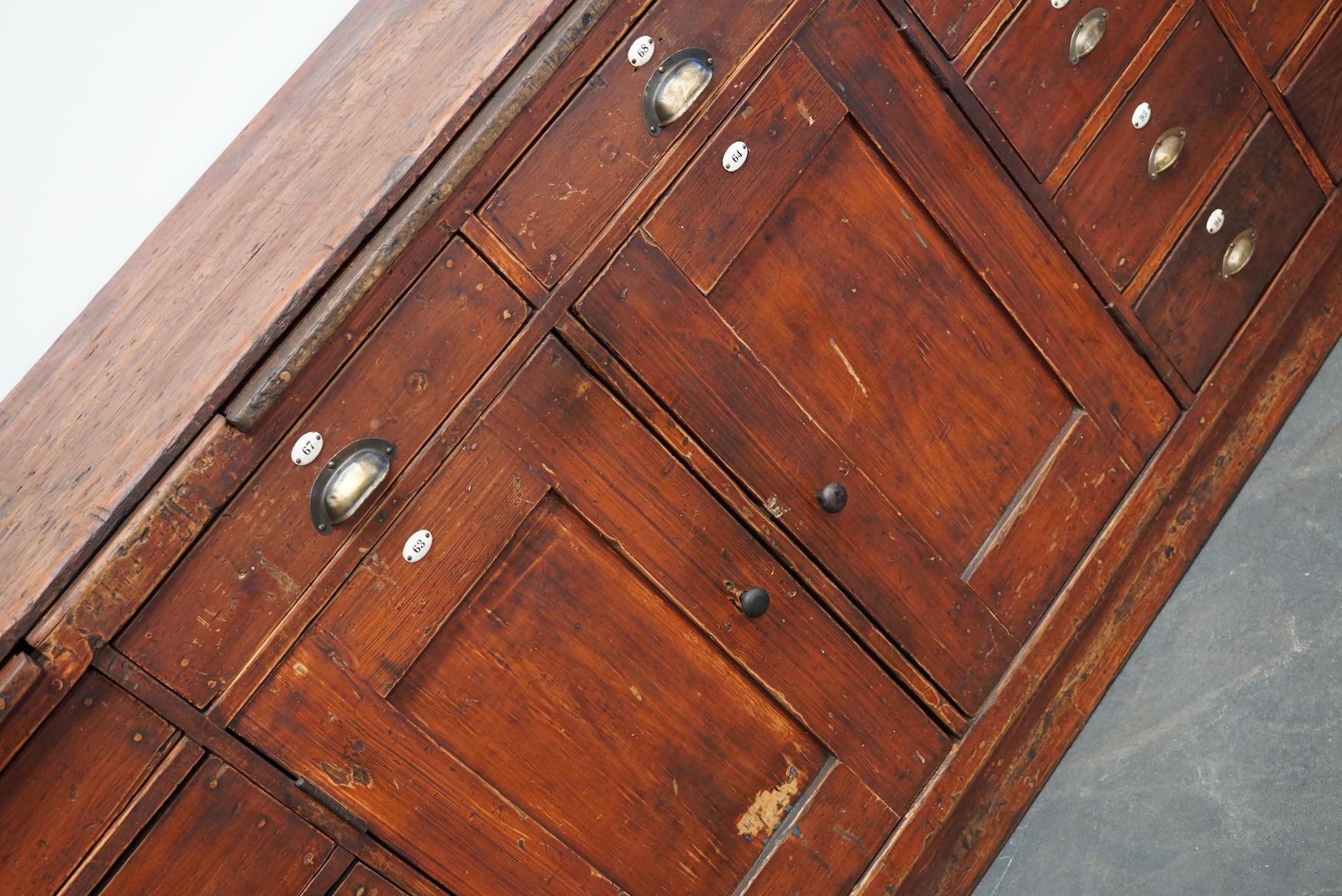 Large Dutch Industrial Pine Apothecary Cabinet / Workbench, Early-20th Century 3