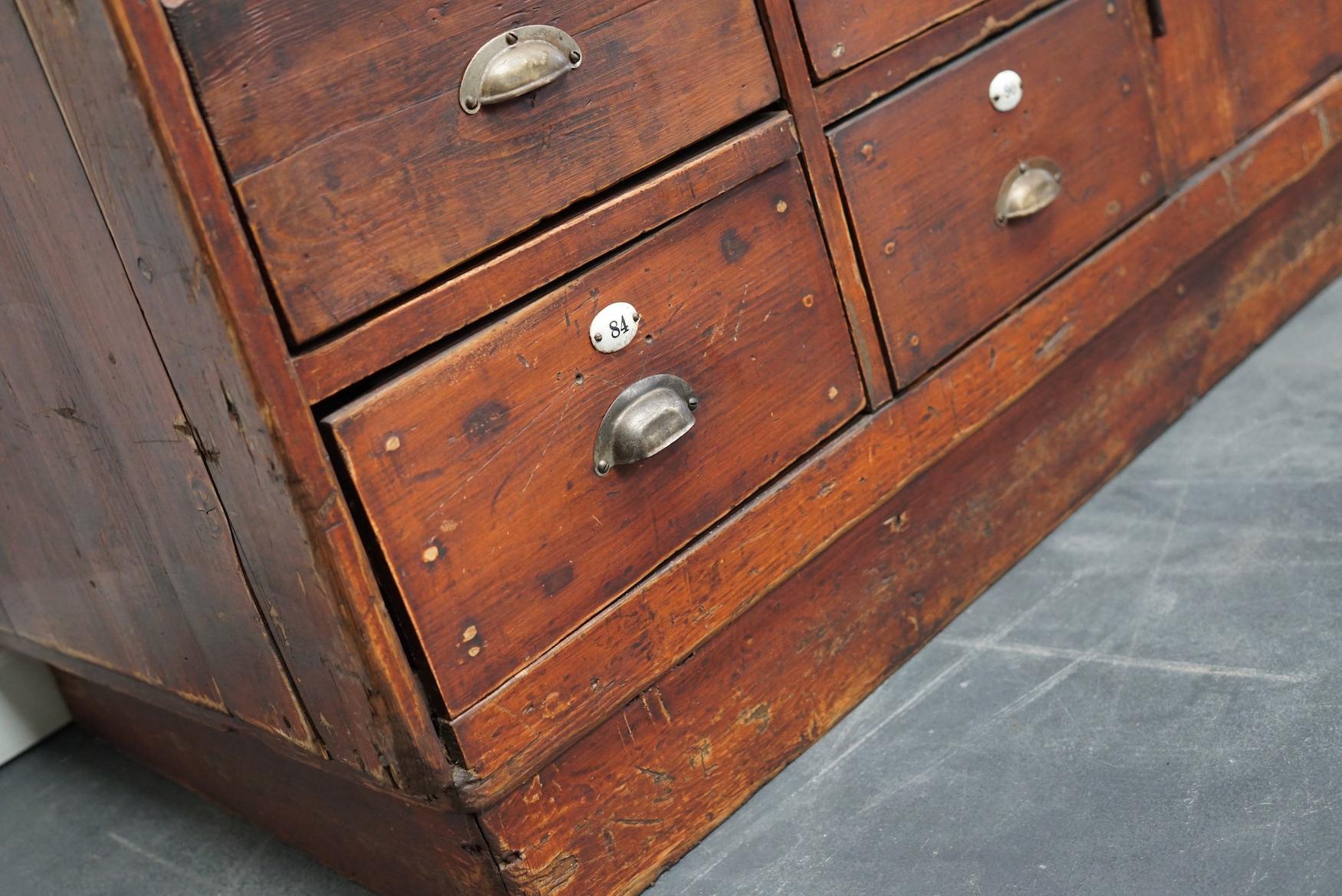Large Dutch Industrial Pine Apothecary Cabinet / Workbench, Early-20th Century 5