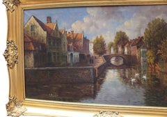 Atmospheric Bruges Canal Landscape Oil on Canvas