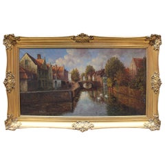 Atmospheric Bruges Canal Landscape Oil on Canvas