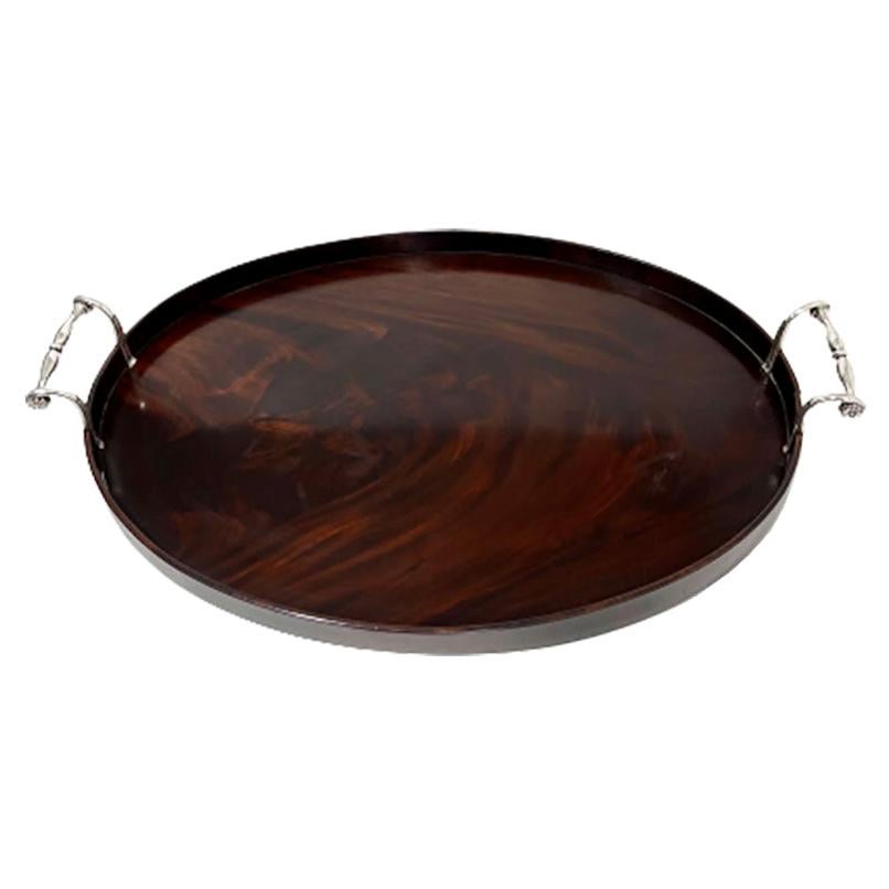 Large Dutch Mahogany and Silver Serving Tray by Jacobus Schalkwijk, Early 19th C